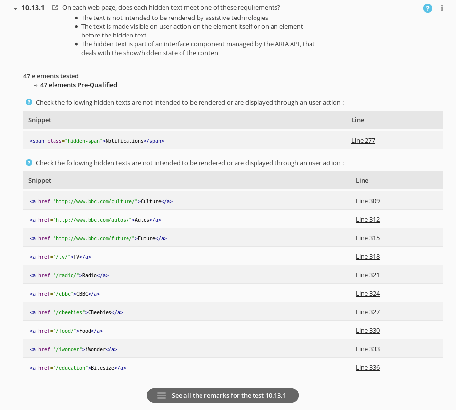 Screenshot Asqatasun 10.13.1 Failed Pre-Qualified Process remarks