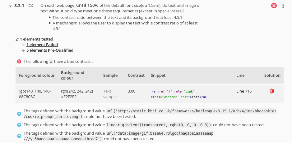 Screenshot Asqatasun 3.3.1 Failed Pre-Qualified Process remarks